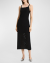 Theory Pointelle Sleeveless Square-neck Midi Dress In Black