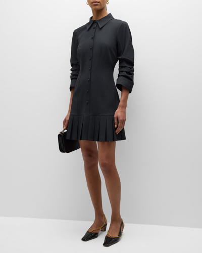 Cinq À Sept Lucilla Topstitched Pleated-hem Mini Shirtdress In Black