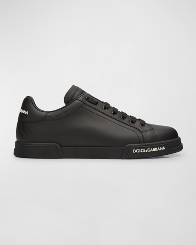 Dolce & Gabbana Men's Portofino Low-top Leather Sneakers In Blk/blk