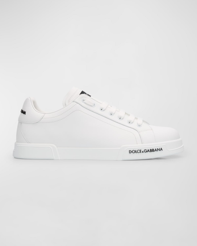 Dolce & Gabbana Portofino' White Low Top Sneakers With Contrasting Logo Detail In Leather