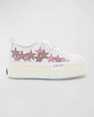 Amiri Stars Low-top Canvas Platform Sneakers In White,pink