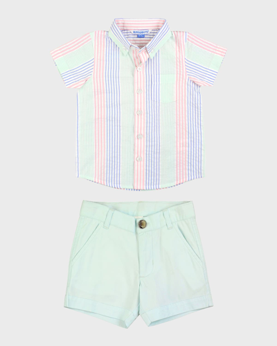 Ruggedbutts Kids' Boy's Seersucker Shirt And Chino Shorts Set In Multi-color