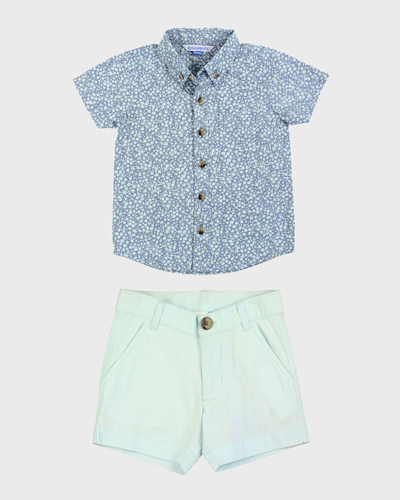 Ruggedbutts Kids' Boy's Summertime Shirt And Chino Shorts Set In Blue