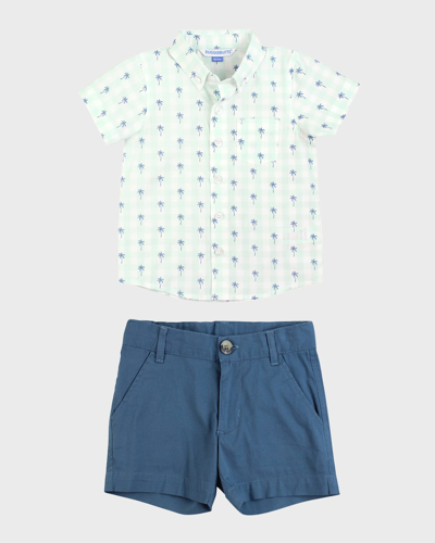Ruggedbutts Kids' Boy's Palm Tree Shirt And Chino Shorts Set In Blue