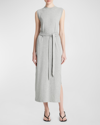 Vince Sleeveless Cotton Knit Midi Dress In H Grey