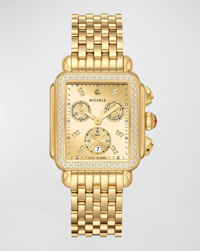 Michele Women's Deco 18k-gold-plated & 0.65 Tcw Diamond Bracelet Watch/33mm X 35mm
