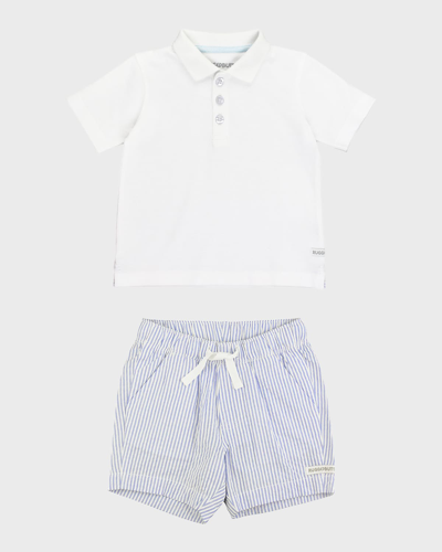 Ruggedbutts Kids' Boy's Polo Shirt And Seersucker Chino Shorts In White