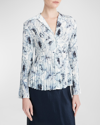 VINCE WASHED LILY PLEATED LONG-SLEEVE BLOUSE