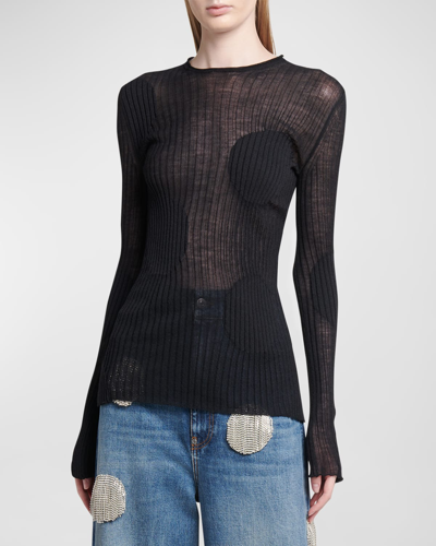 Stella Mccartney Polka Dot Sheer Wool Top In Black