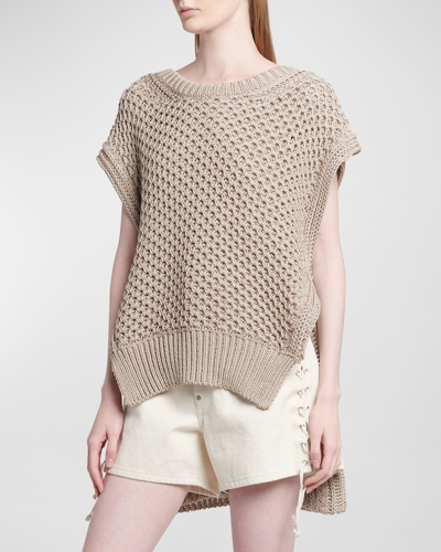 Stella Mccartney Textured Cotton Knit Cap-sleeve Poncho In Sand