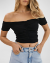 LAMARQUE NINA RUCHED JERSEY OFF-THE-SHOULDER TOP