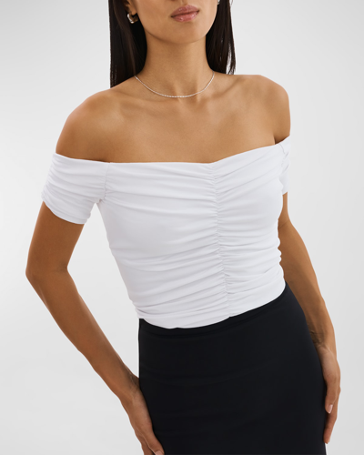 Lamarque Nina Ruched Jersey Off-the-shoulder Top In White