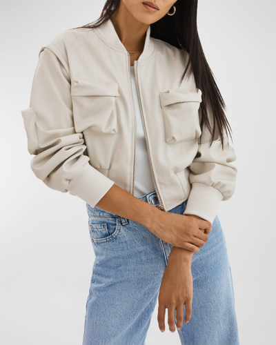 Lamarque Xaia Faux-leather Cropped Convertible Bomber Jacket In 白色