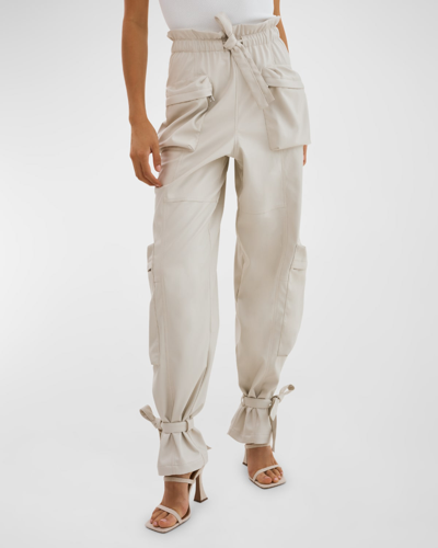 Lamarque Braxton Faux-leather Tie-waist Pull-on Pants In Bone