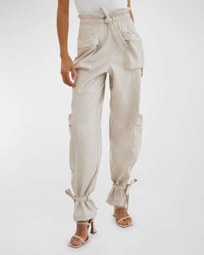 Lamarque Braxton Faux-leather Tie-waist Pull-on Pants In Beige