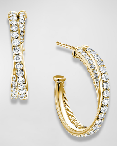 David Yurman 24mm Pave Crossover Hoop Earrings With Diamonds And Gold In 40 White