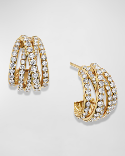 David Yurman Pave Crossover Shrimp Earrings With Diamonds And 18k Gold In 40 White
