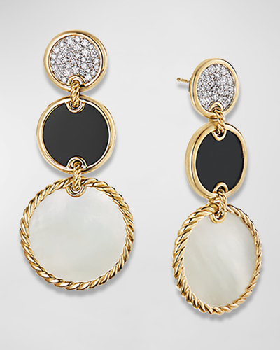 David Yurman Dy Elements Triple Drop Earrings In 18k Yellow Gold With Mother-of-pearl, Black Onyx & Pave Diamonds In 60 Multi-colored