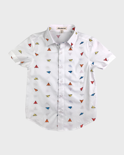 Appaman Kids' Day Party Cotton Button-up Shirt In Paper Planes