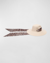 EUGENIA KIM CASSIDY LARGE BRIM HAT WITH LEOPARD SCARF