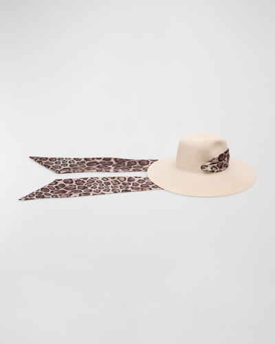 Eugenia Kim Cassidy Large Brim Hat With Leopard Scarf In Ivory