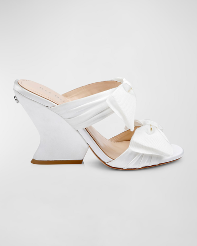 Dee Ocleppo Burgundy Satin Bows Mule Sandals In White Satin