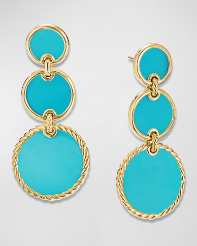 David Yurman Dy Elements Triple Drop Earrings In 18k Yellow Gold With Turquoise In 15 Blue