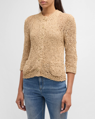 Dorothee Schumacher Open-knit Cropped Cotton Cardigan In Camel