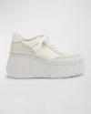 CHLOÉ PLATFORM SPECKLED MIX LEATHER SNEAKERS