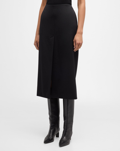 Nili Lotan Mariha Slit-front Wool Gabardine Midi Skirt In Black