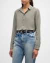 Nili Lotan Gaia Silk Button-front Shirt In Dark Sage