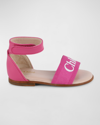 Chloé Pink Stellar Woven-branded Leather Sandals 2-5 Yea In Pink