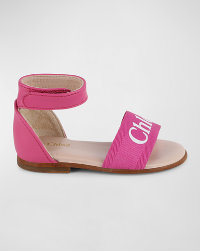 Chloé Kids' Logo-print Leather Sandals In Pink