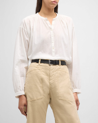 Nili Lotan Gathered Long-sleeve Peasant Shirt In Ivory