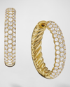 DAVID YURMAN SCULPTED CABLE HOOP EARRINGS WITH DIAMONDS IN 18K GOLD, 5MM, 1"L