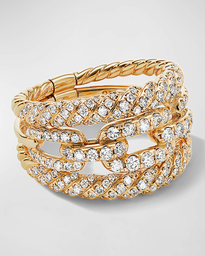 David Yurman 3-row Full Pave Stax Ring With Diamonds And 18k Yellow Gold In 60 Multi-colored
