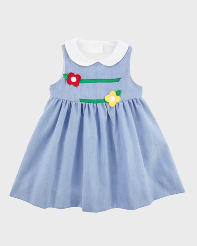 Florence Eiseman Kids' Girl's Cord Dress With Flower Appliques In Blue