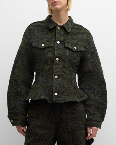 Marc Jacobs Monogram-print Flared Jacket In Green