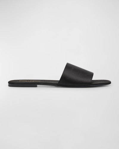 Saint Laurent Men's Carlyle Slide Sandals In Satin Crepe In Black