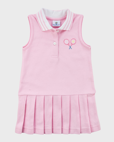 Florence Eiseman Kids' Girl's Pique Knit Sleeveless Dress With Tennis Racquets In Pink