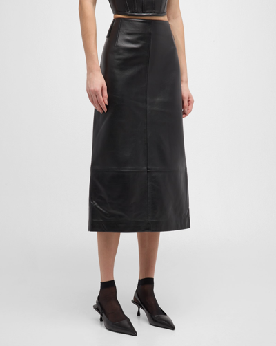 Marc Jacobs Leather Slim Pencil Midi Skirt In Black