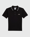 Hugo Boss Boy's Logo Cotton Knit Short-sleeve Polo Shirt In Black