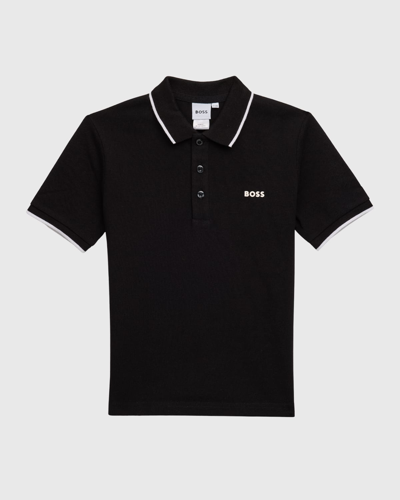 Hugo Boss Kids' Boy's Logo Cotton Knit Short-sleeve Polo Shirt In Black
