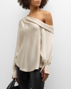 Simkhai Alice Draped Satin One-shoulder Top In Champagne