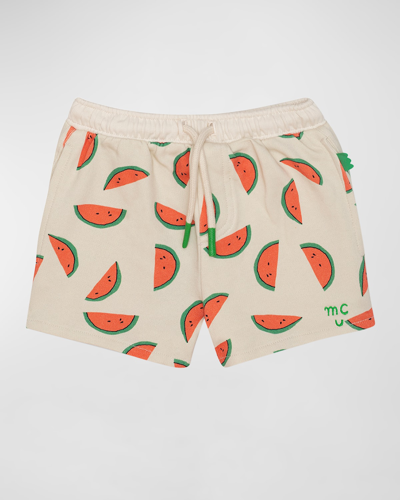 Mon Coeur Kids' Girl's Watermelon Slice Drawstring Shorts In Natural
