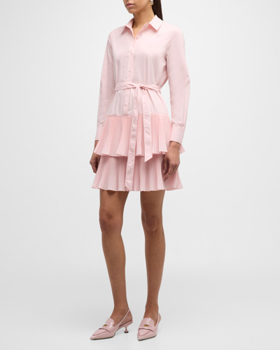 Derek Lam 10 Crosby Sterling Tiered Shirt Dress In Pink Dogwood