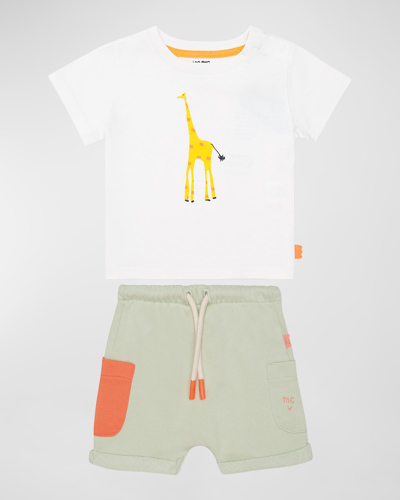 Mon Coeur Kid's Giraffe T-shirt And Shorts Set In Foam