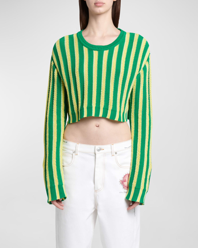Marni Striped Crewneck Crop Sweater In Sea Green