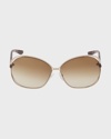 TOM FORD CUT-OUT METAL & ACETATE ROUND SUNGLASSES