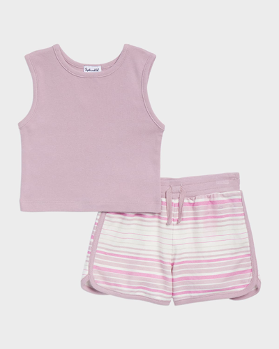 Splendid Kids' Girl's Painterly Shorts Set In Peony